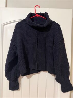 Free People Black Cropped Turtleneck Sweater